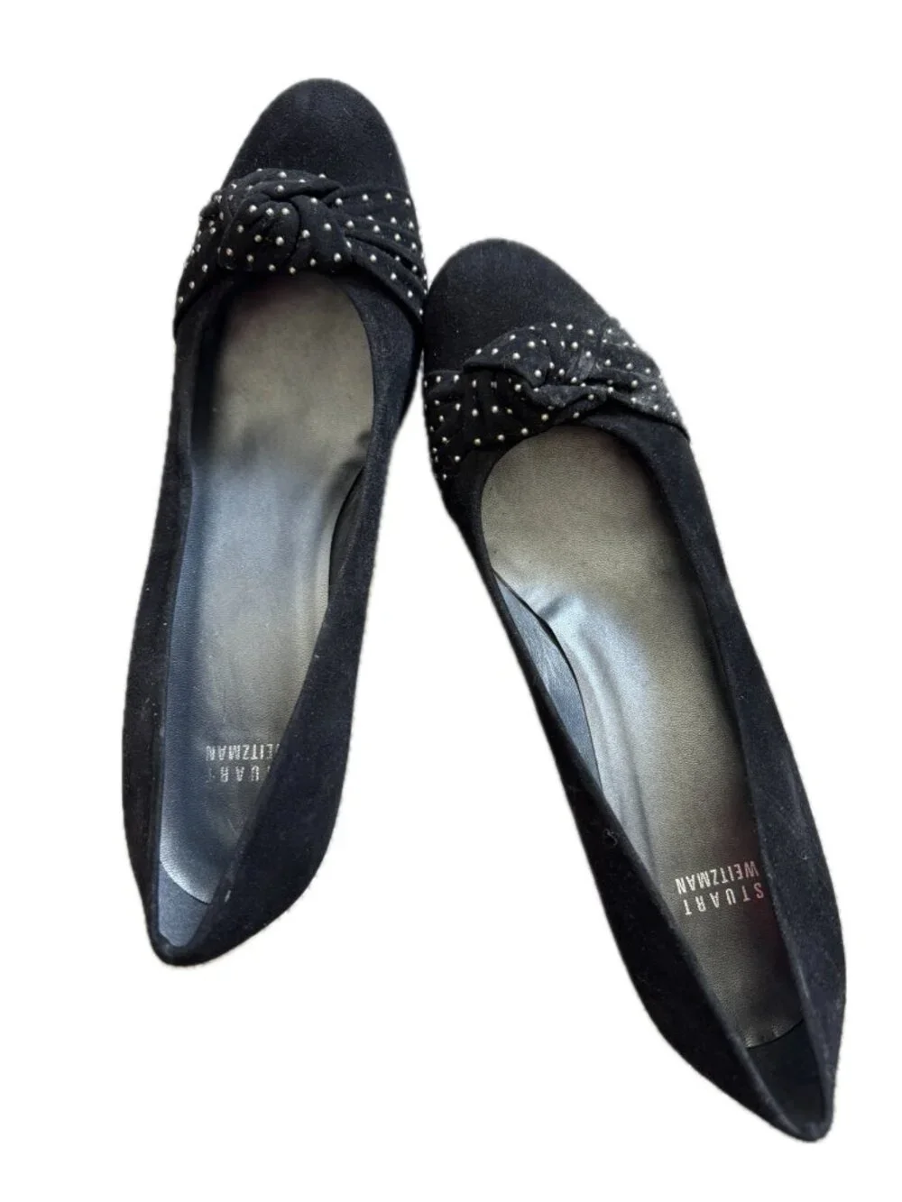 Stuart Weitzman Black Suede Wedge Studded Knot Toe Shoe Sz 10 N